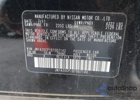 2011 Nissan Leaf Sl z USA, uszkodzony, nr VIN JN1AZ0CP1BT007143